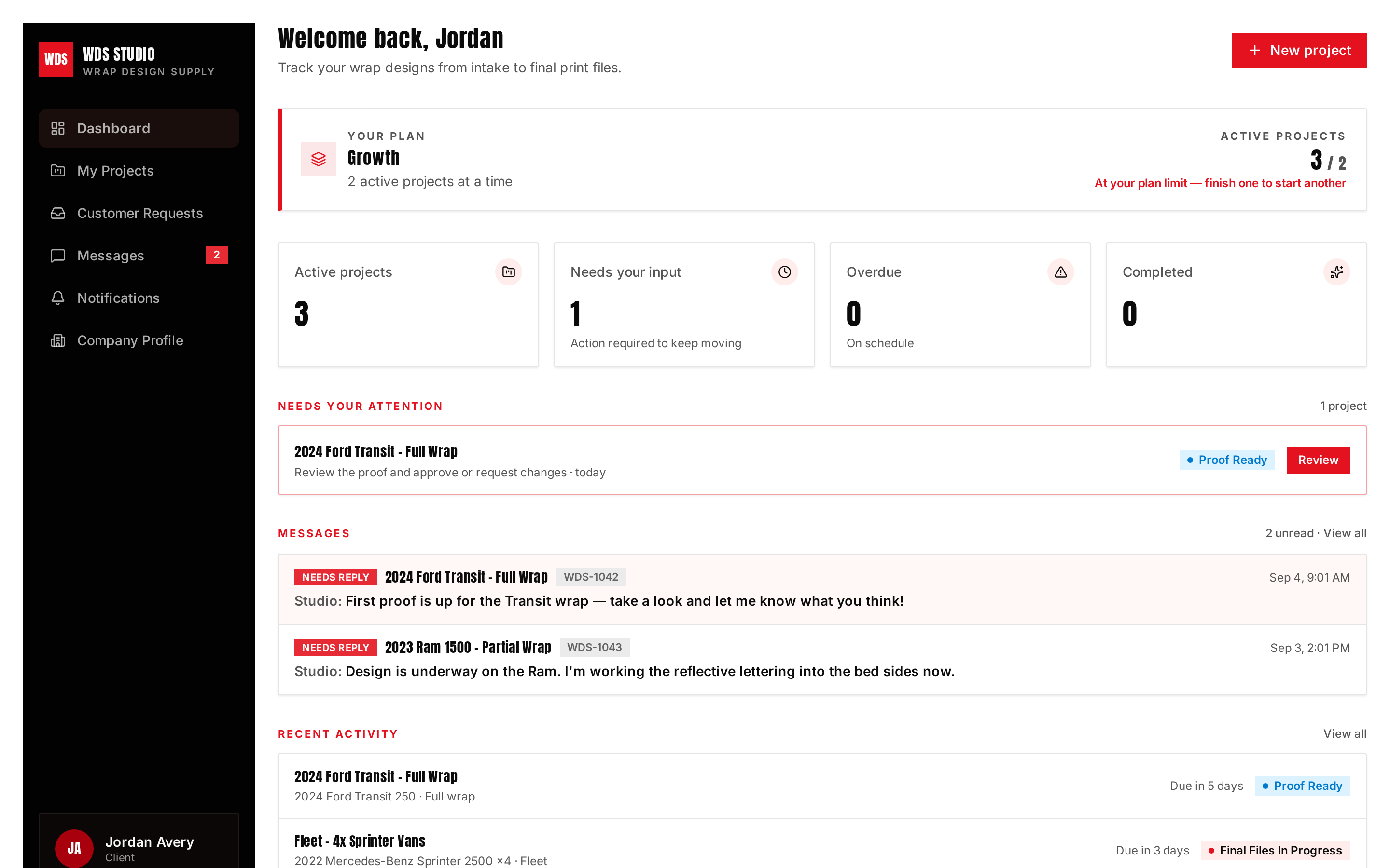 WDS Studio client portal — Your dashboard