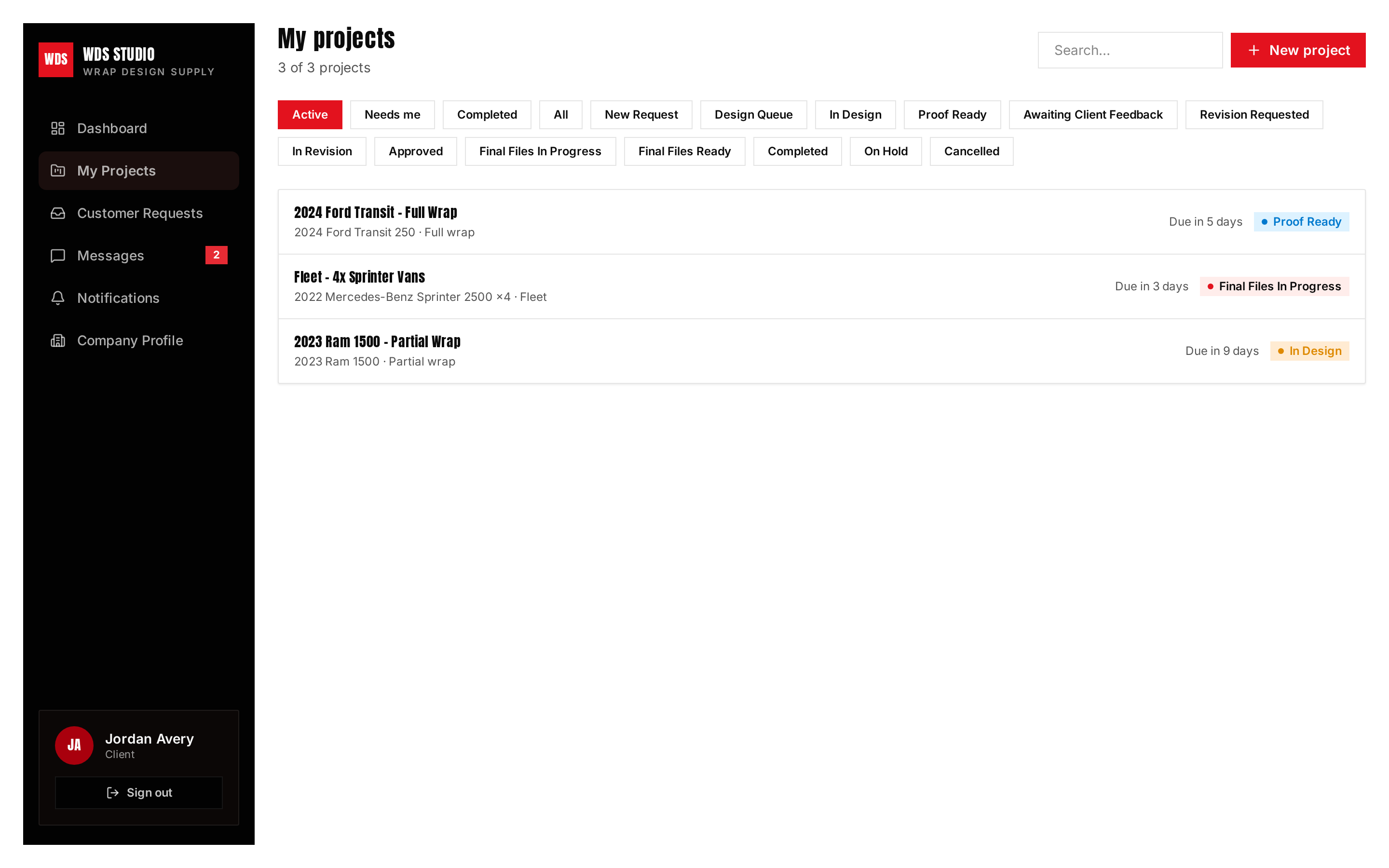 WDS Studio client portal — All your projects