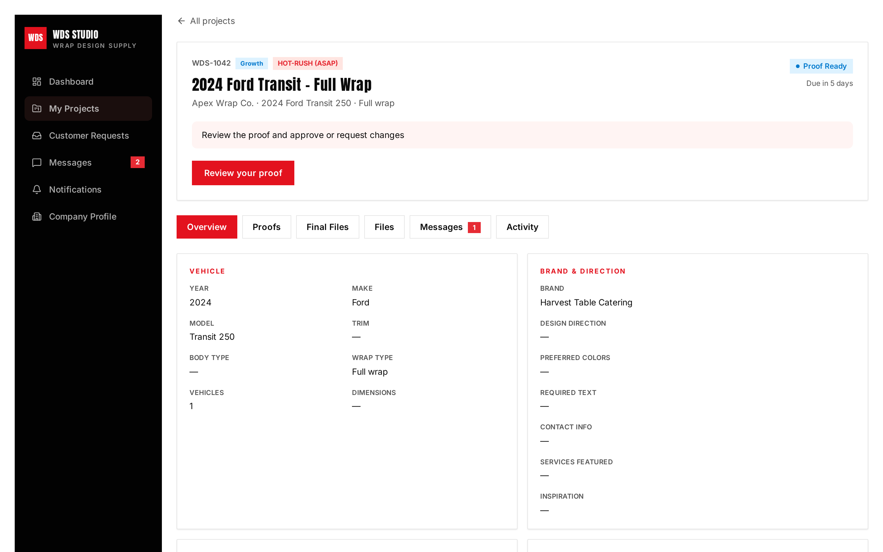 WDS Studio client portal — Inside a project